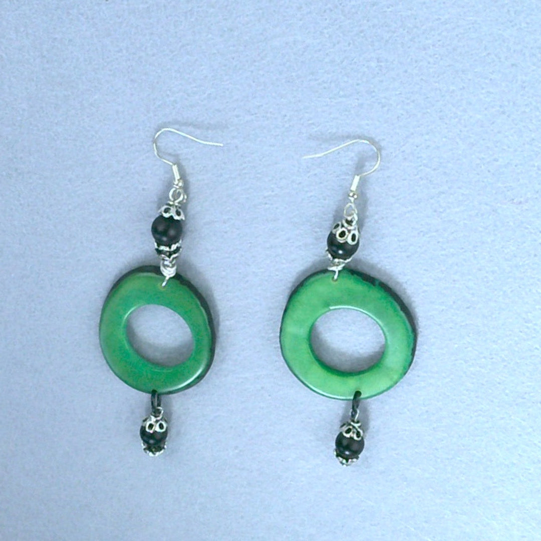 103 - Tagua Nut Green, Matte Black Onyx & Bone Statement Earrings