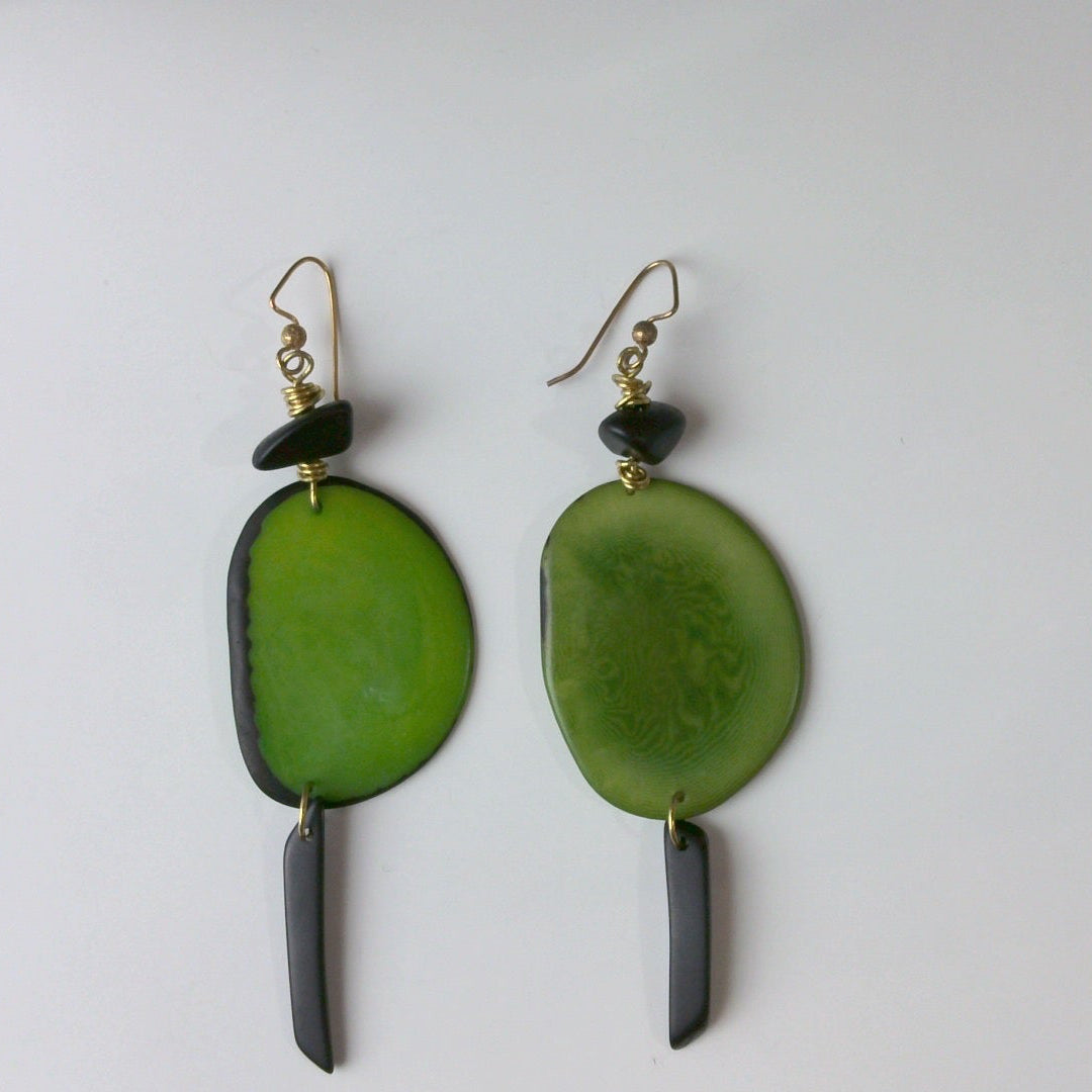 116 - Tagua Nut Green Dangle Earrings