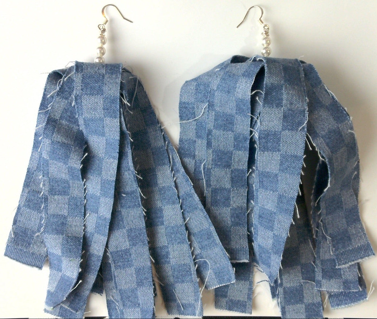 144 - Blue Denim Fabric Tassel Earrings