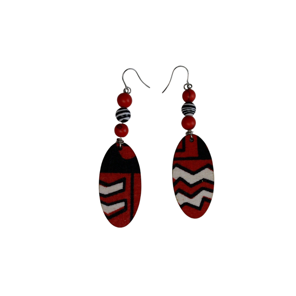 123 - Heritage Oval Ankara Drop Earrings