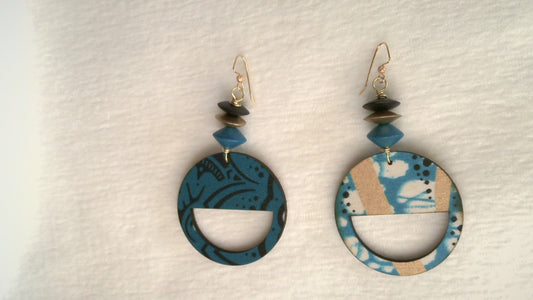 136 - Blue and Gold Half-Circle Wood Tassel Earrings (Copy)