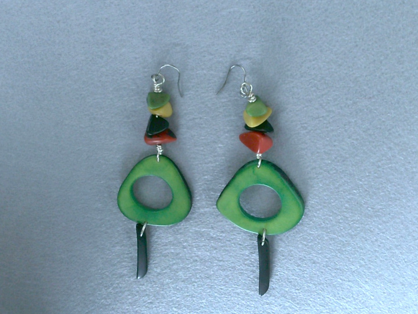102 - Tagua Nut Green & Bone Bead Earrings