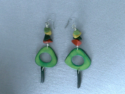 102 - Tagua Nut Green & Bone Bead Earrings