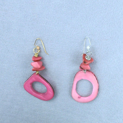 105 - Tagua Nut Fuchsia Statement Earrings - Vegetable Ivory