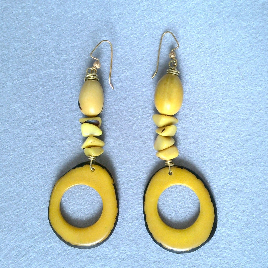 108 - Tagua Nut Yellow Dangle Earrings