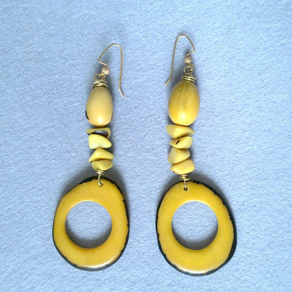 108 - Tagua Nut Yellow Dangle Earrings