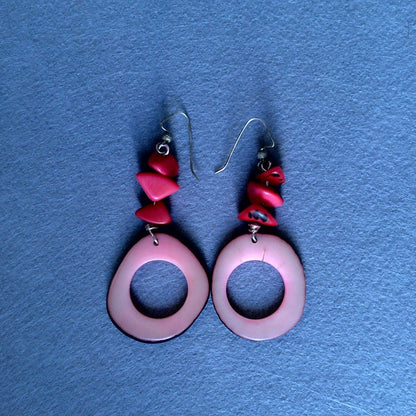 110 - Tagua Nut Pink (hot pink accent) Dangle Earrings