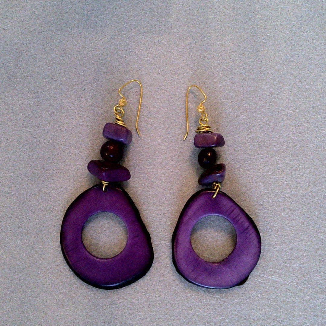 112 - Tagua Nut Purple Dangle Earrings