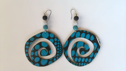 130 - Blue and Black Wood Dangle Earrings