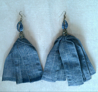 145 - Blue Denim Tassel Earrings