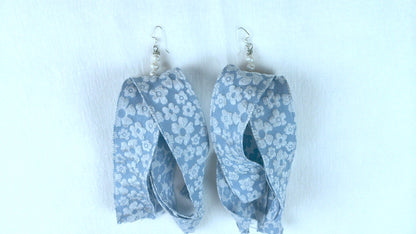 148 - Blue Floral Ribbon Earrings