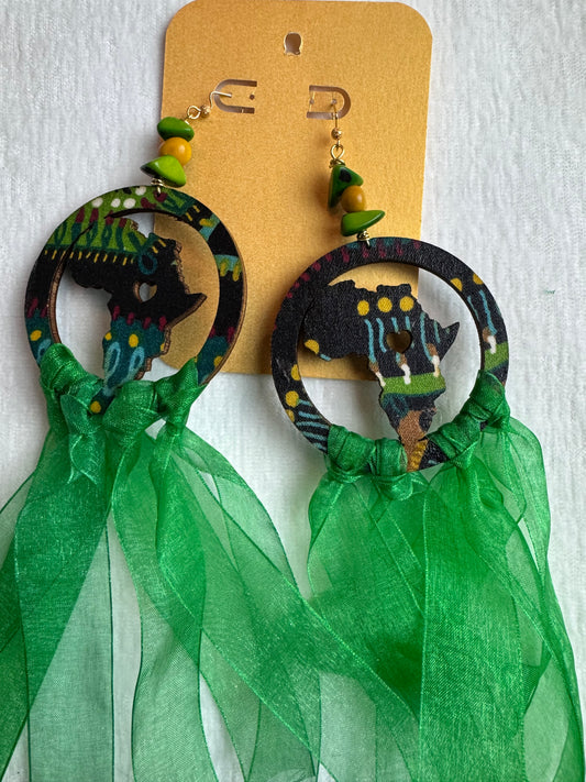 Ankara Overlay Wood Earrings with Acai & Tagua Beads
