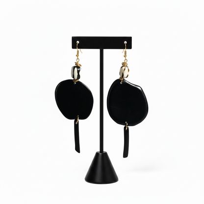 Black Bone Circle and Drop Earrings with T-bar Stand