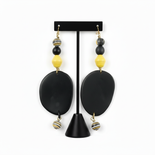 Black & Yellow Tagua Nut Earrings with T-bar Stand