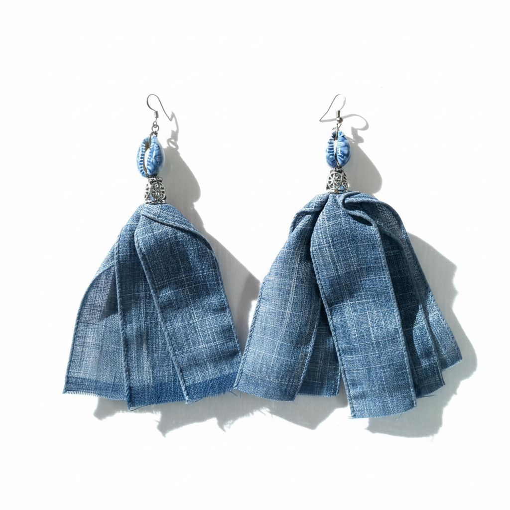 Blue Denim Tassel Earrings - Professional