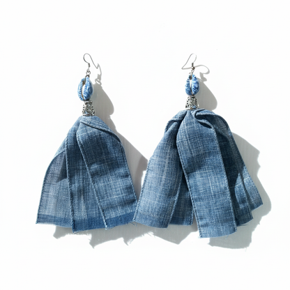 Blue Denim Tassel Earrings - Professional