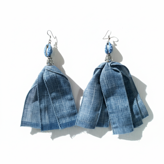 Blue Denim Tassel Earrings - Professional