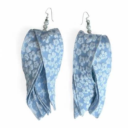Blue Floral Dangle Earrings - Clean White Background