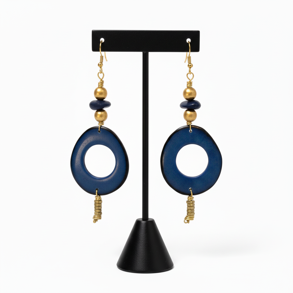 Deep Blue Tagua Nut Earrings - Nordstrom Style with T-bar