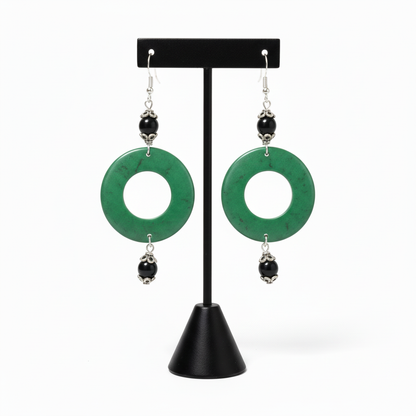 Green Bone and Black Onyx Earrings with T-bar Stand