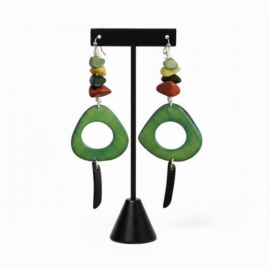Green Bone Bead Earrings with T-bar Stand