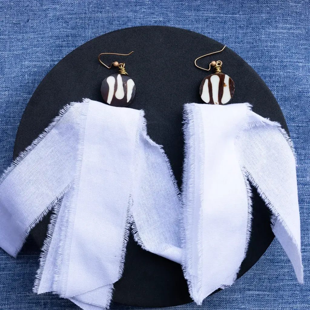 Swirl Batik Bone Tassel Drops