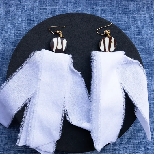 Swirl Batik Bone Tassel Drops