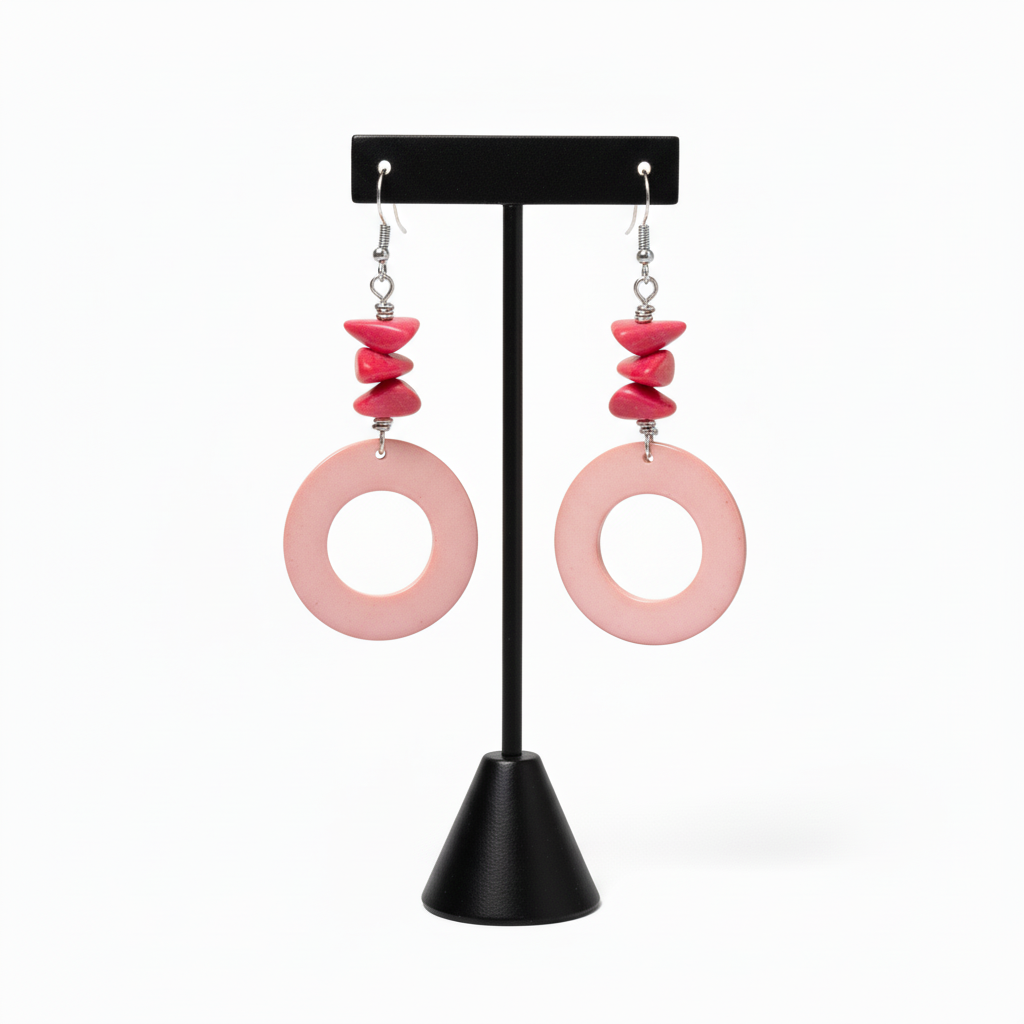 Pink & Black Tagua Nut Earrings - Correct Bead Count