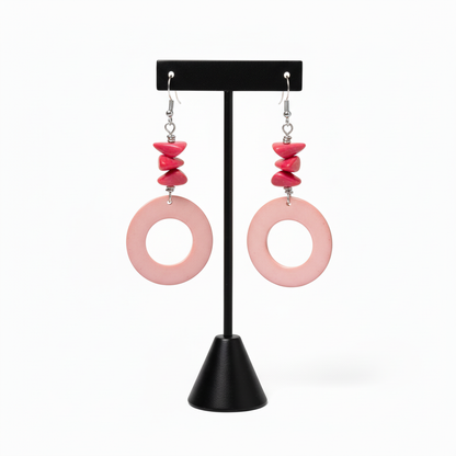 Pink & Black Tagua Nut Earrings - Correct Bead Count