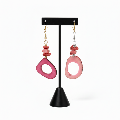 Pink Tagua Nut Earrings with T-bar Stand