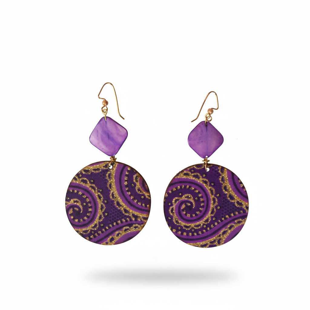 Purple and Gold Wooden Earrings - Enhanced Nordstrom Style