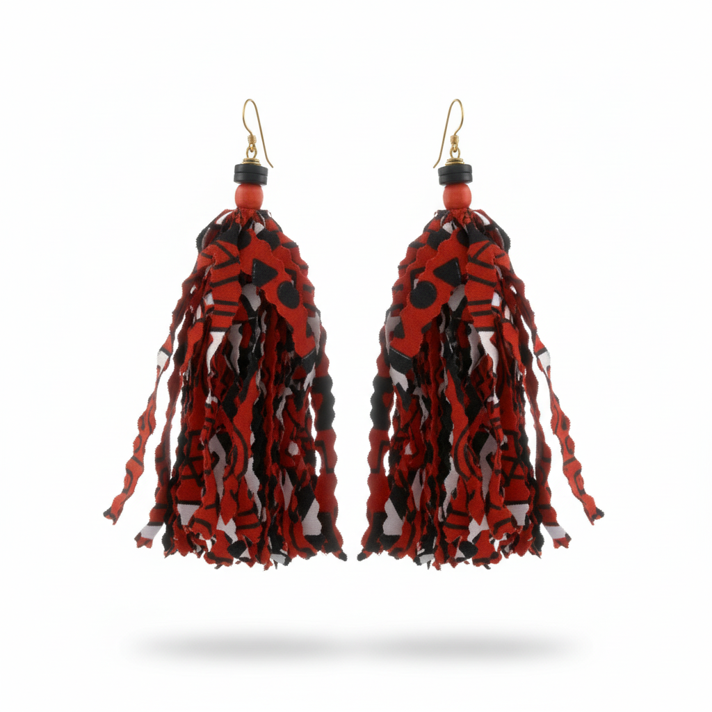 Red White and Black Fabric Tassel Earrings - Nordstrom Style