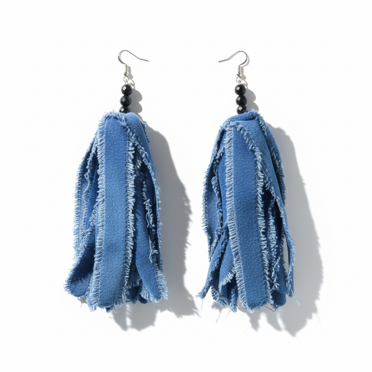Sky Blue Denim Dangle Earrings - Professional