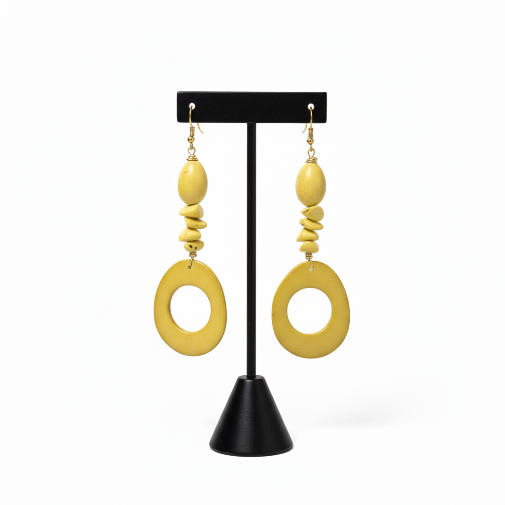 Yellow Tagua Nut Earrings with Black Display Stand